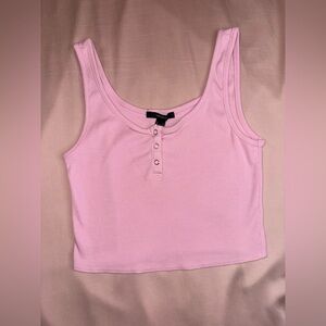 Light Pink Ribbed Cropped Cami with Button Snaps - Forever 21